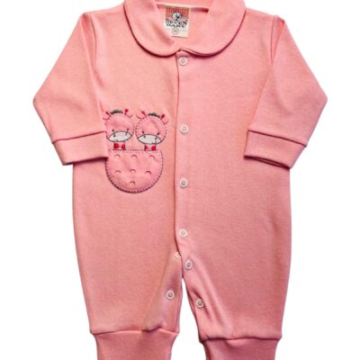 MACACÃO BEBÊ LONGO SUEDINE BORDADO PÉ REVERSÍVEL FEMININO