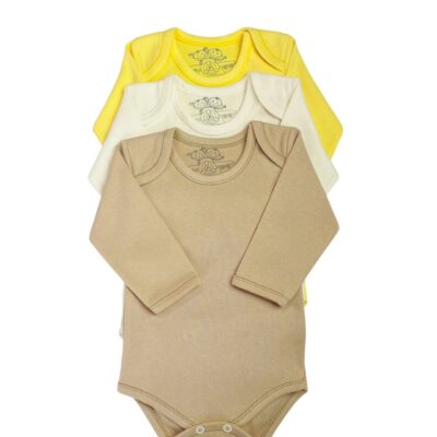 KIT C/3 – BODY MANGA LONGA 100% ALGODÃO LISO NEUTRO