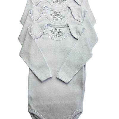 KIT C/3 – BODY MANGA LONGA 100% ALGODÃO LISO BRANCO