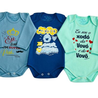 KIT C/3 – BODY MANGA LONGA 100% ALGODÃO FRASE MASCULINO