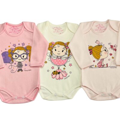 KIT C/3 – BODY MANGA LONGA 100% ALGODÃO ESTAMPADO FEMININO