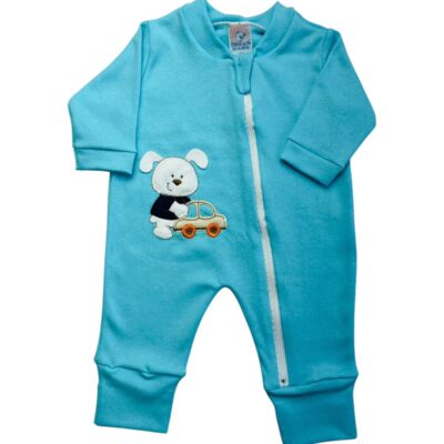 MACACÃO BEBÊ LONGO SUEDINE BORDADO COM ZÍPER PÉ REVERSÍVEL MASCULINO