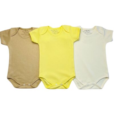 KIT C/3 – BODY MANGA CURTA 100% ALGODÃO LISO NEUTRO
