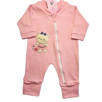 MACACÃO BEBÊ LONGO SUEDINE BORDADO COM ZÍPER PÉ REVERSÍVEL FEMININO