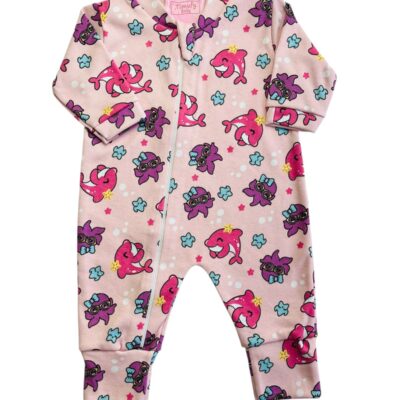 MACACÃO BEBÊ LONGO SUEDINE ESTAMPADO COM ZÍPER PÉ REVERSÍVEL FEMININO