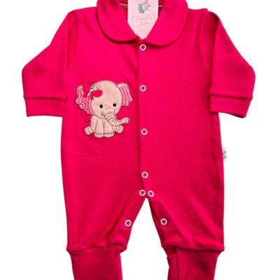 MACACÃO BEBÊ LONGO SUEDINE BORDADO PÉ REVERSÍVEL FEMININO