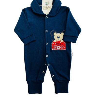 MACACÃO BEBÊ LONGO SUEDINE BORDADO PÉ REVERSÍVEL MASCULINO