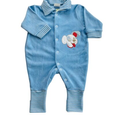 MACACÃO BEBÊ LONGO PLUSH BORDADO PÉ REVERSÍVEL MASCULINO DETALHE LISTRAS